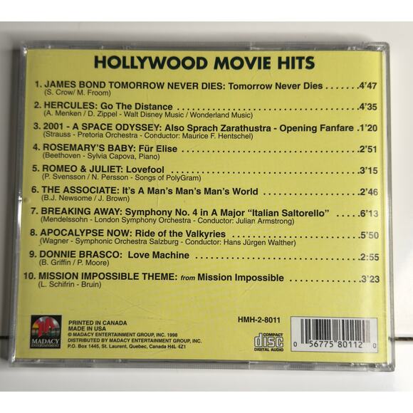 Hollywood Movie Hits CD 1998 Madacy – James Bond, Hercules, 2001, Romeo & Juliet - Picture 2 of 5
